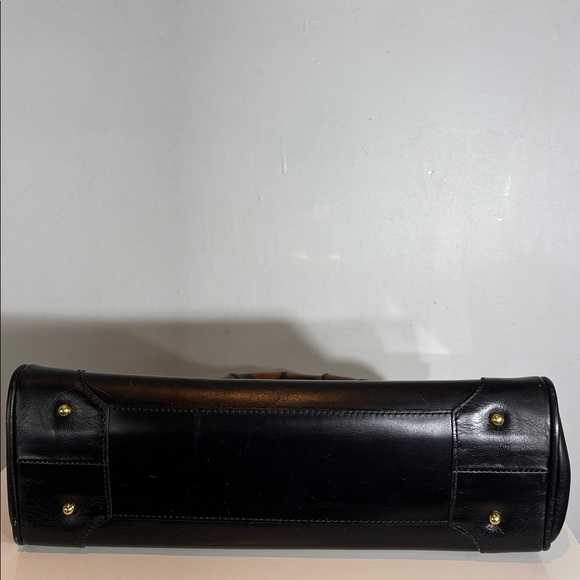 GINZA Kanematsu Handbag black leather bamboo style handle vintage - Picture 5 of 15